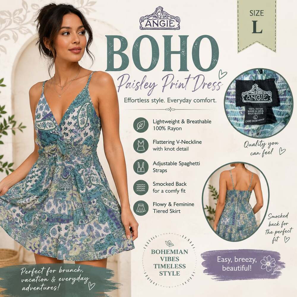 Angie Boho Paisley Print Sleeveless Mini Dress
